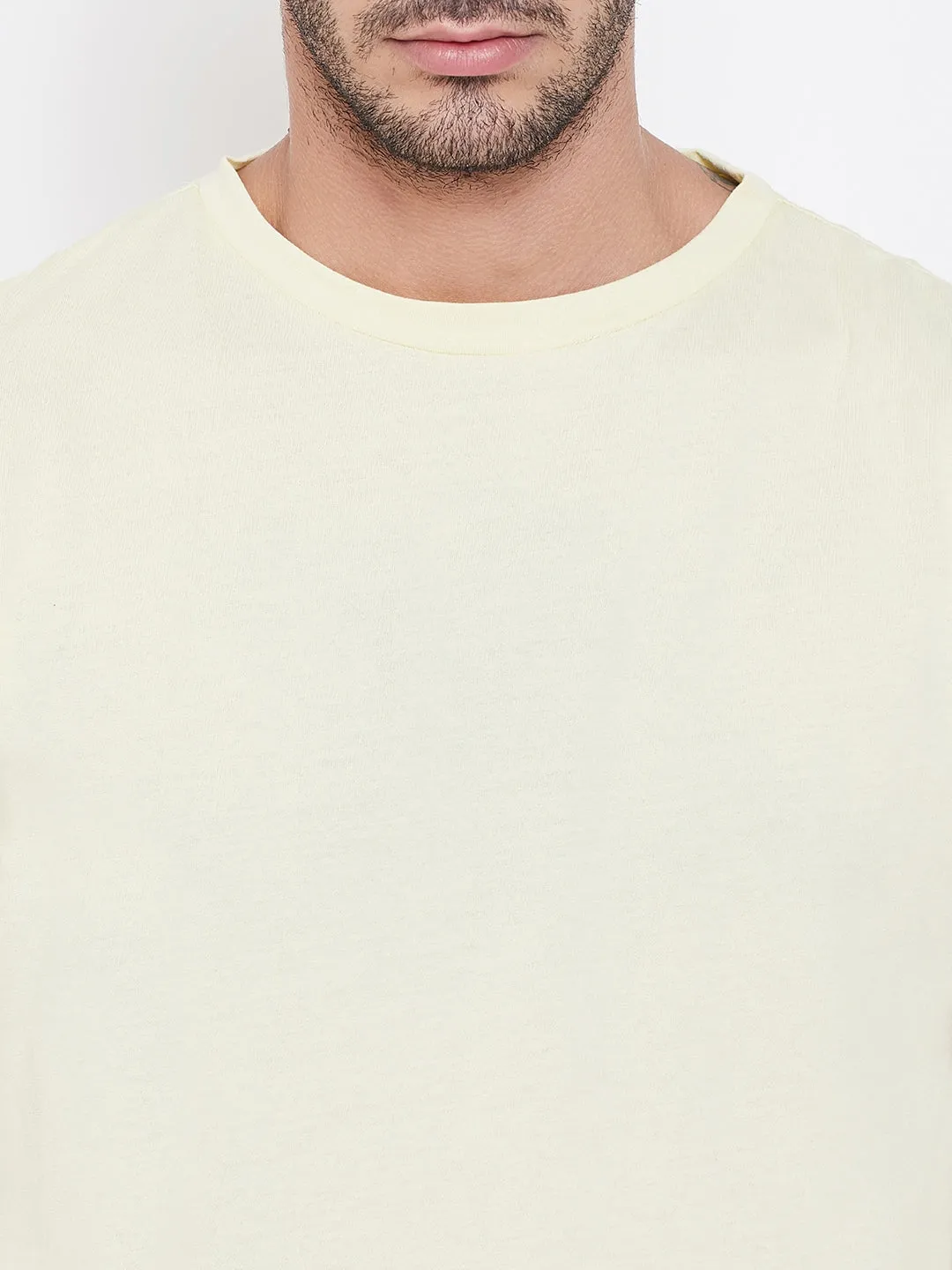 Men Beige Solid Round Neck T-shirt