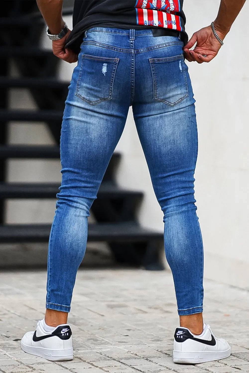 Men's Blue High Waist Ripped Jean