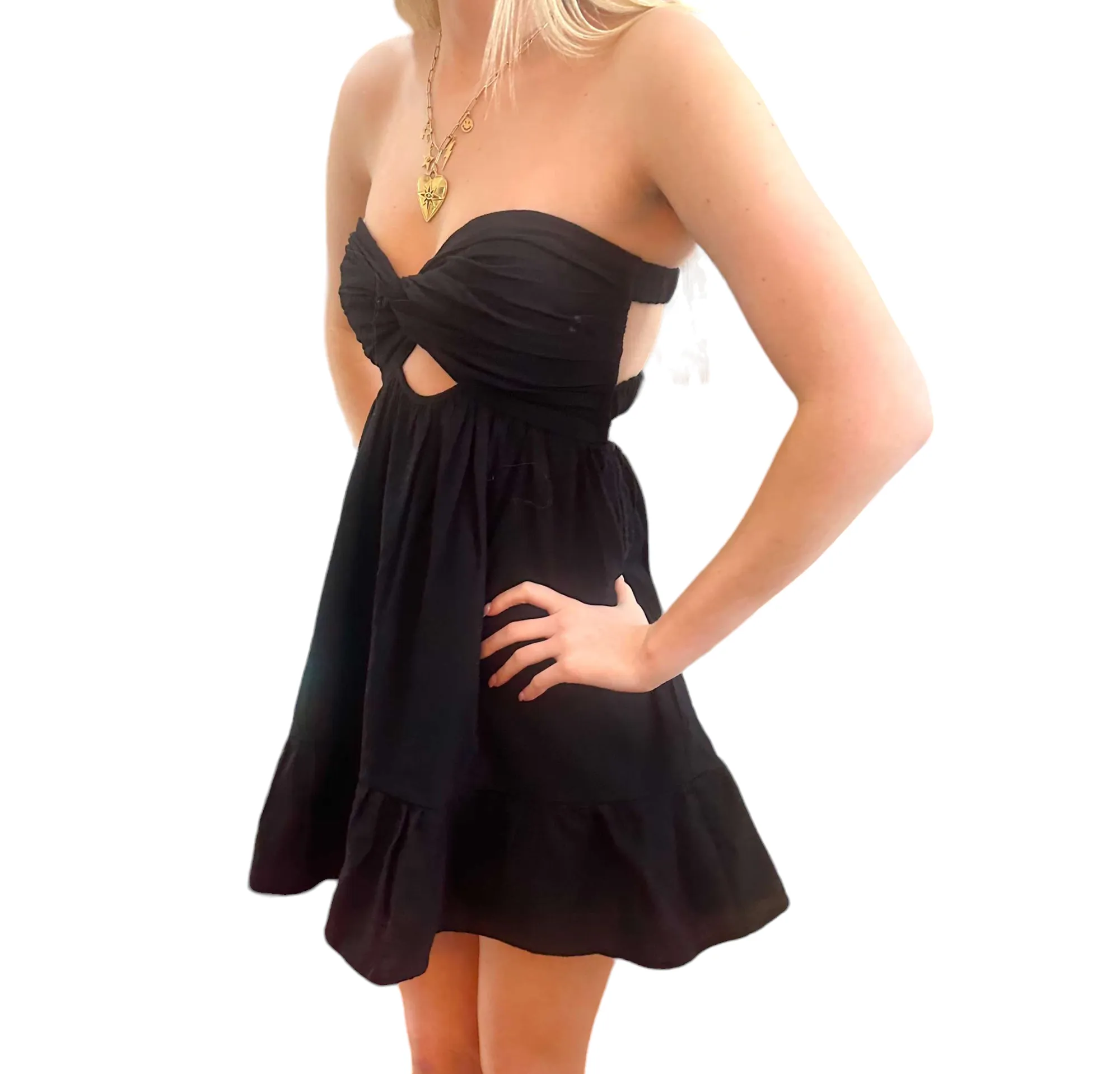 Midnight Elegance: Backless Strapless Dress with Built-In Shorts