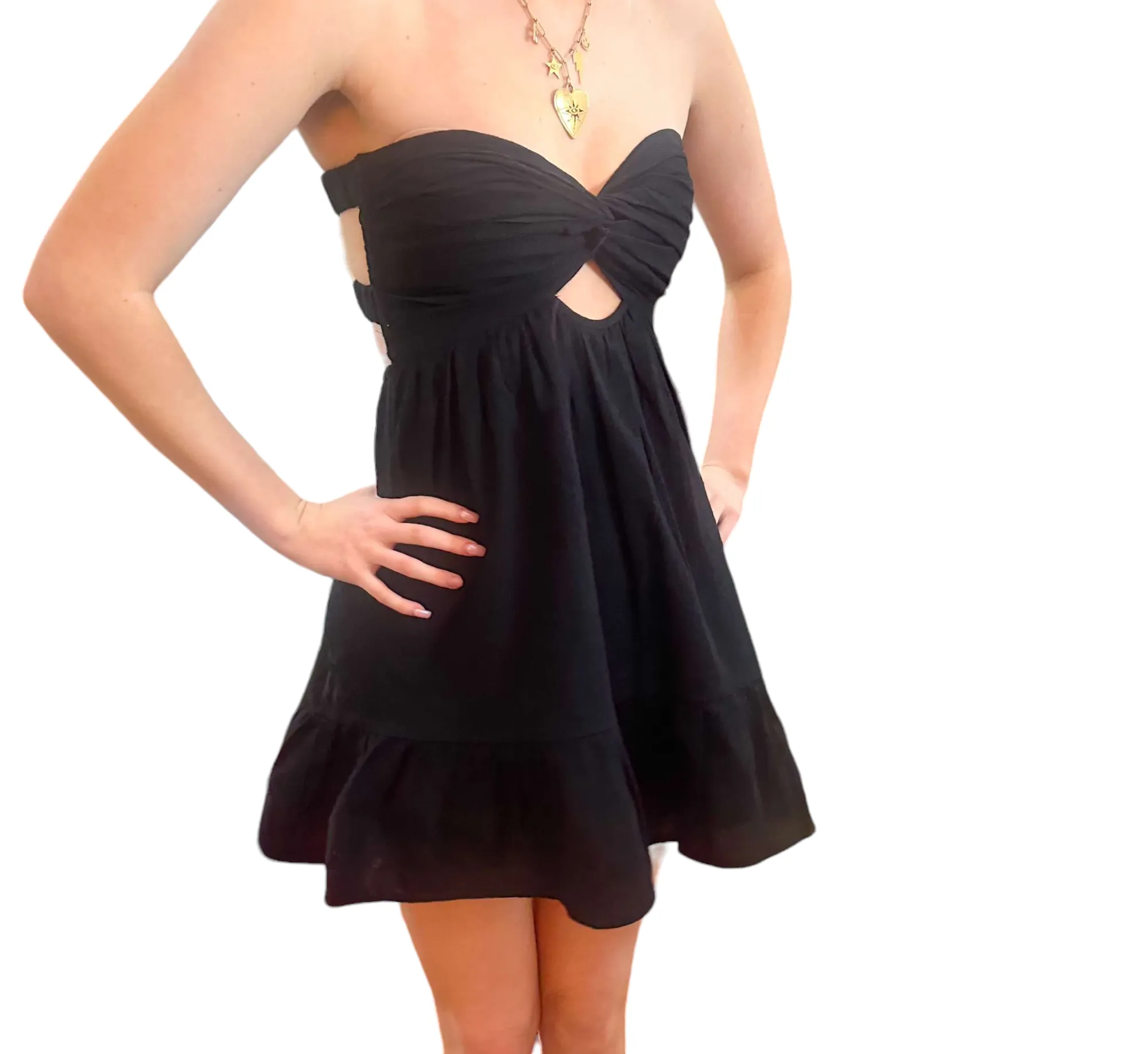 Midnight Elegance: Backless Strapless Dress with Built-In Shorts