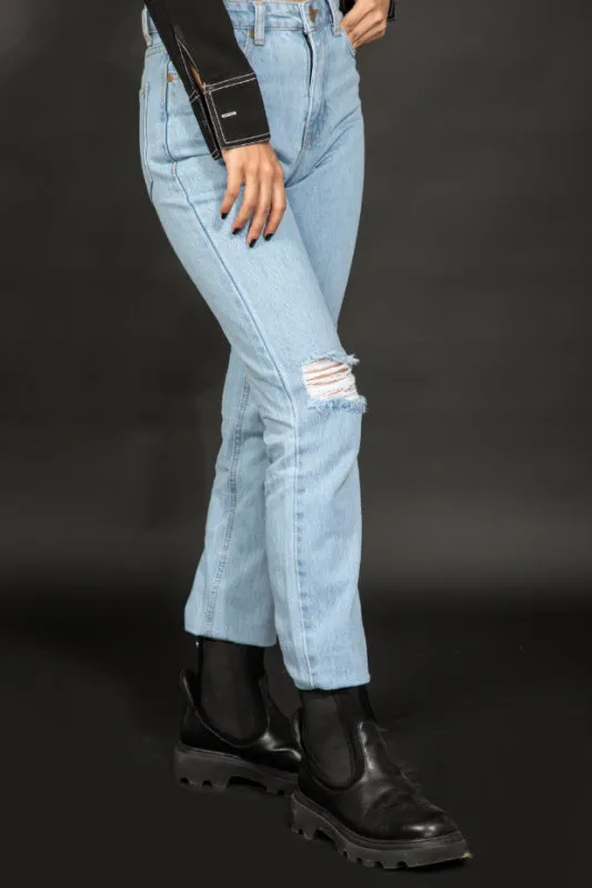 Nora Mid Rise Ripped Jeans Ice Blue