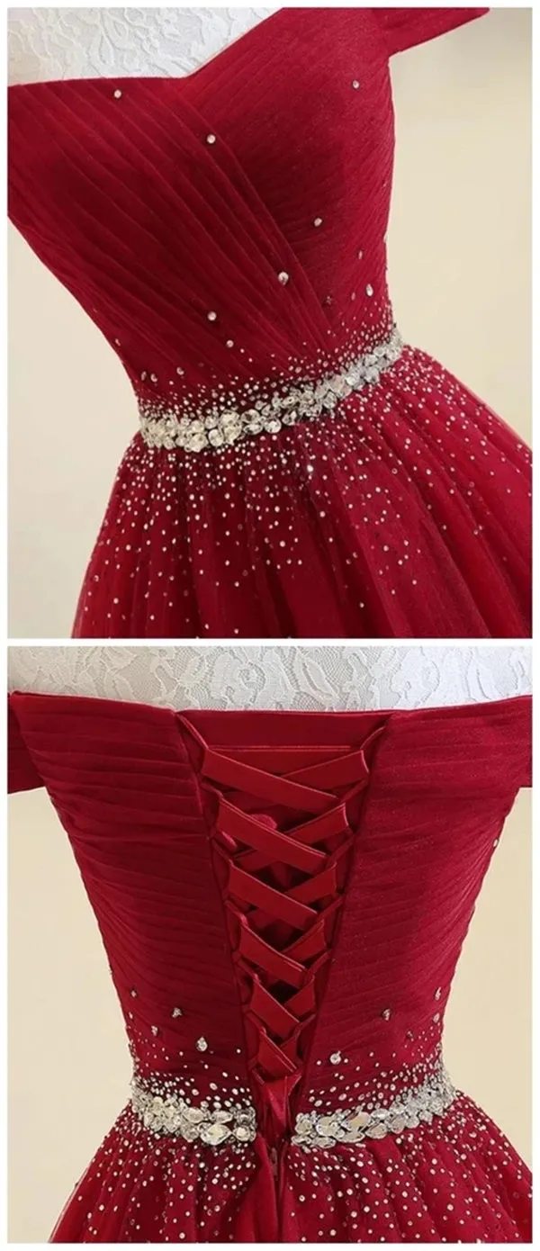 Off Shoulder Sequins Burgundy/Green Long Prom, Off Shoulder Burgundy Formal, Green Evening