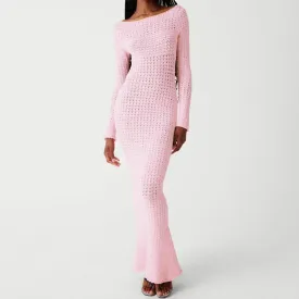 Pink Backless Knitted Dress