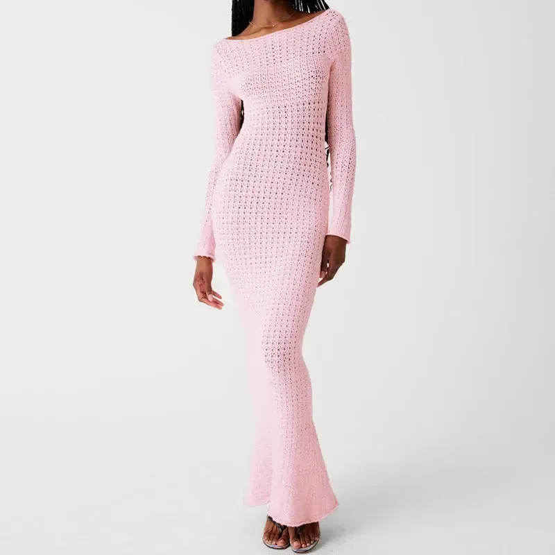 Pink Backless Knitted Dress