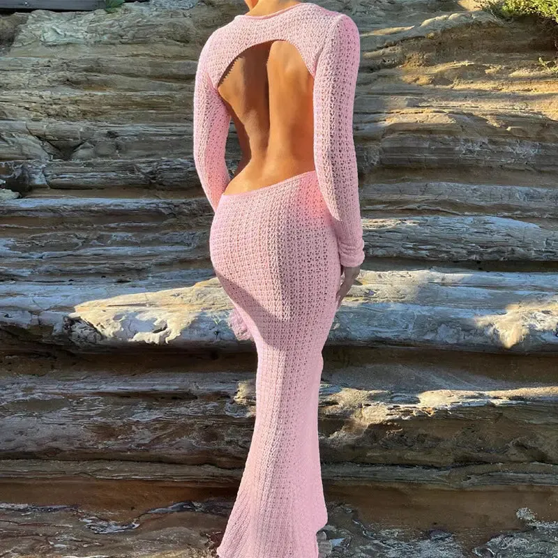 Pink Backless Knitted Dress