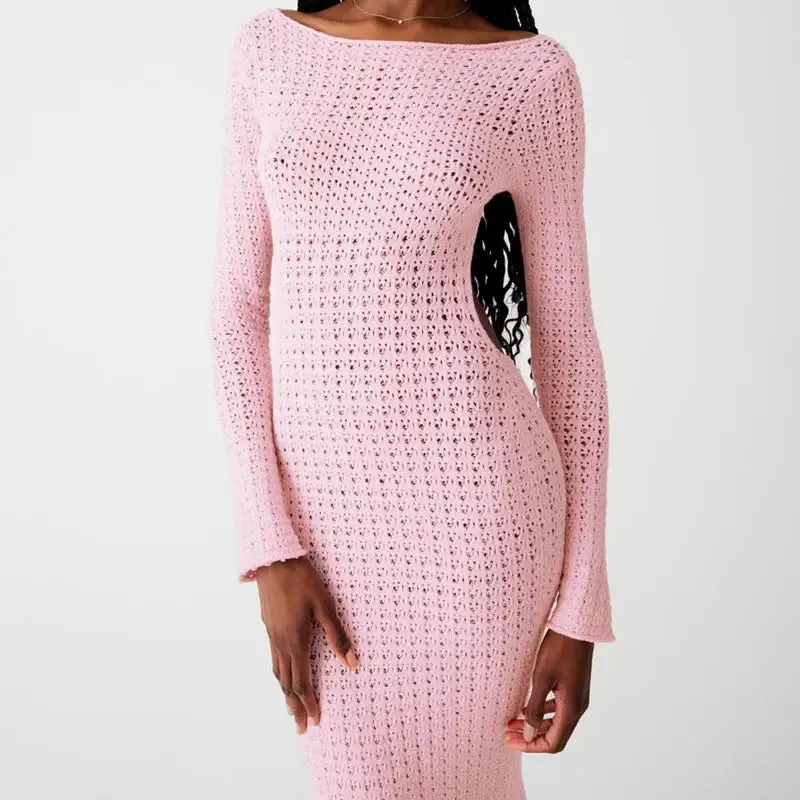 Pink Backless Knitted Dress