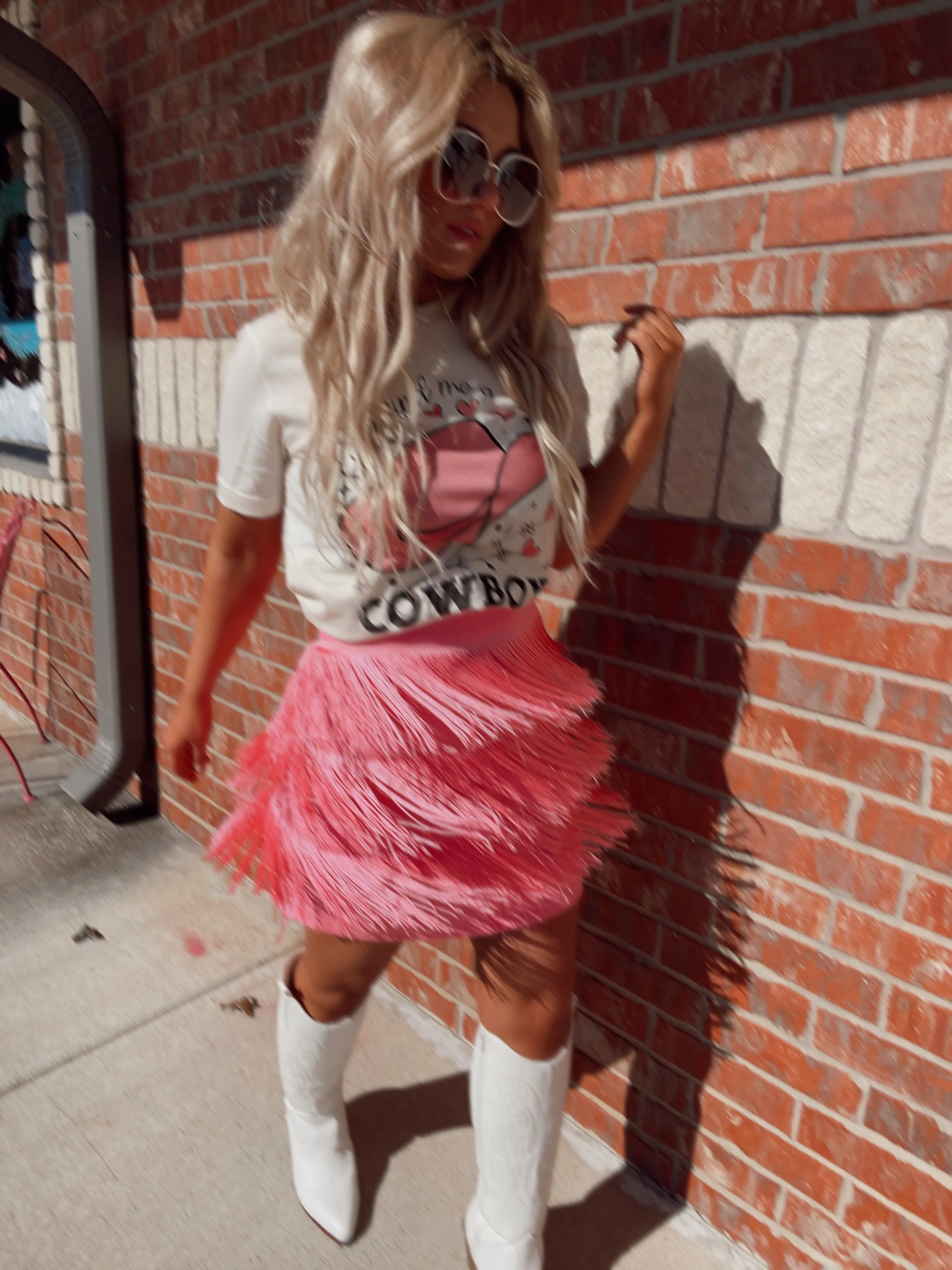 Pink Fringe Mini Skirt