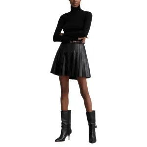 Pleated Lambskin Miniskirt