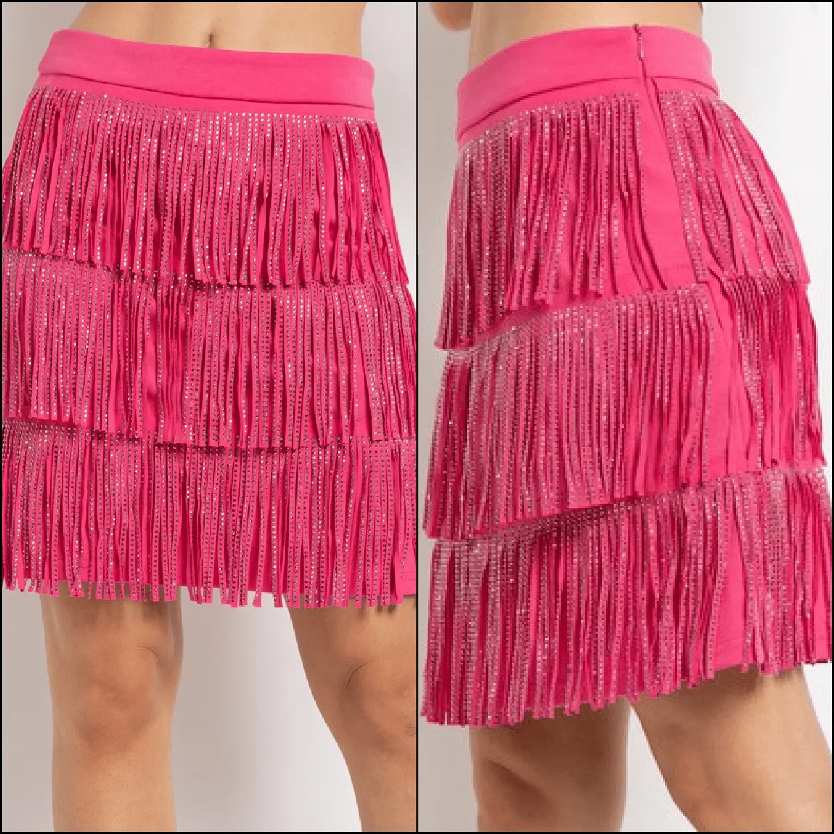 Plus Pink Rhinestone Fringe Mini Skirt*