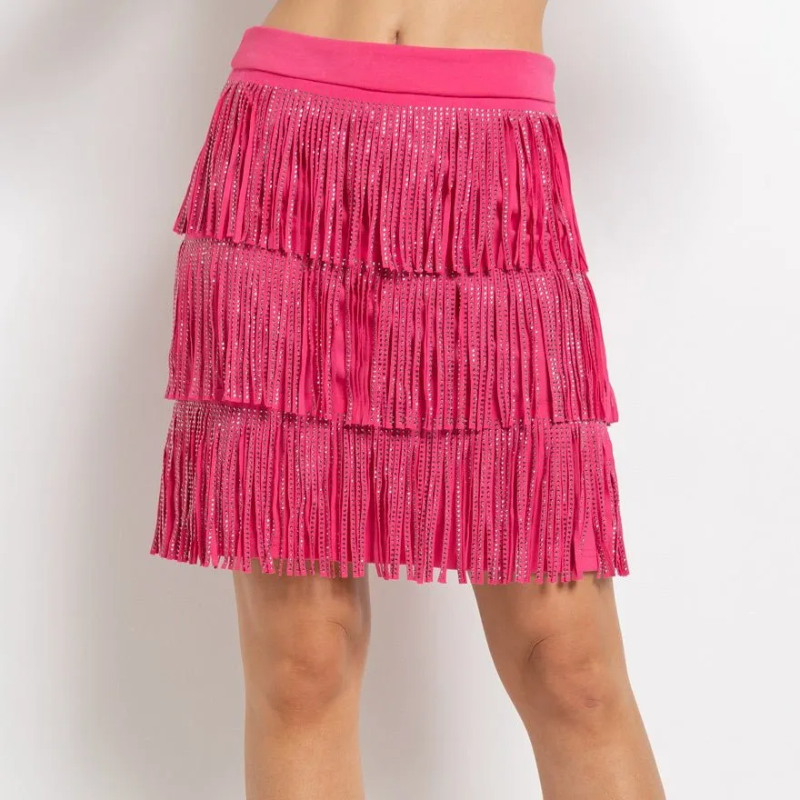 Plus Pink Rhinestone Fringe Mini Skirt*