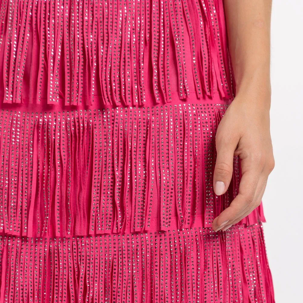 Plus Pink Rhinestone Fringe Mini Skirt*