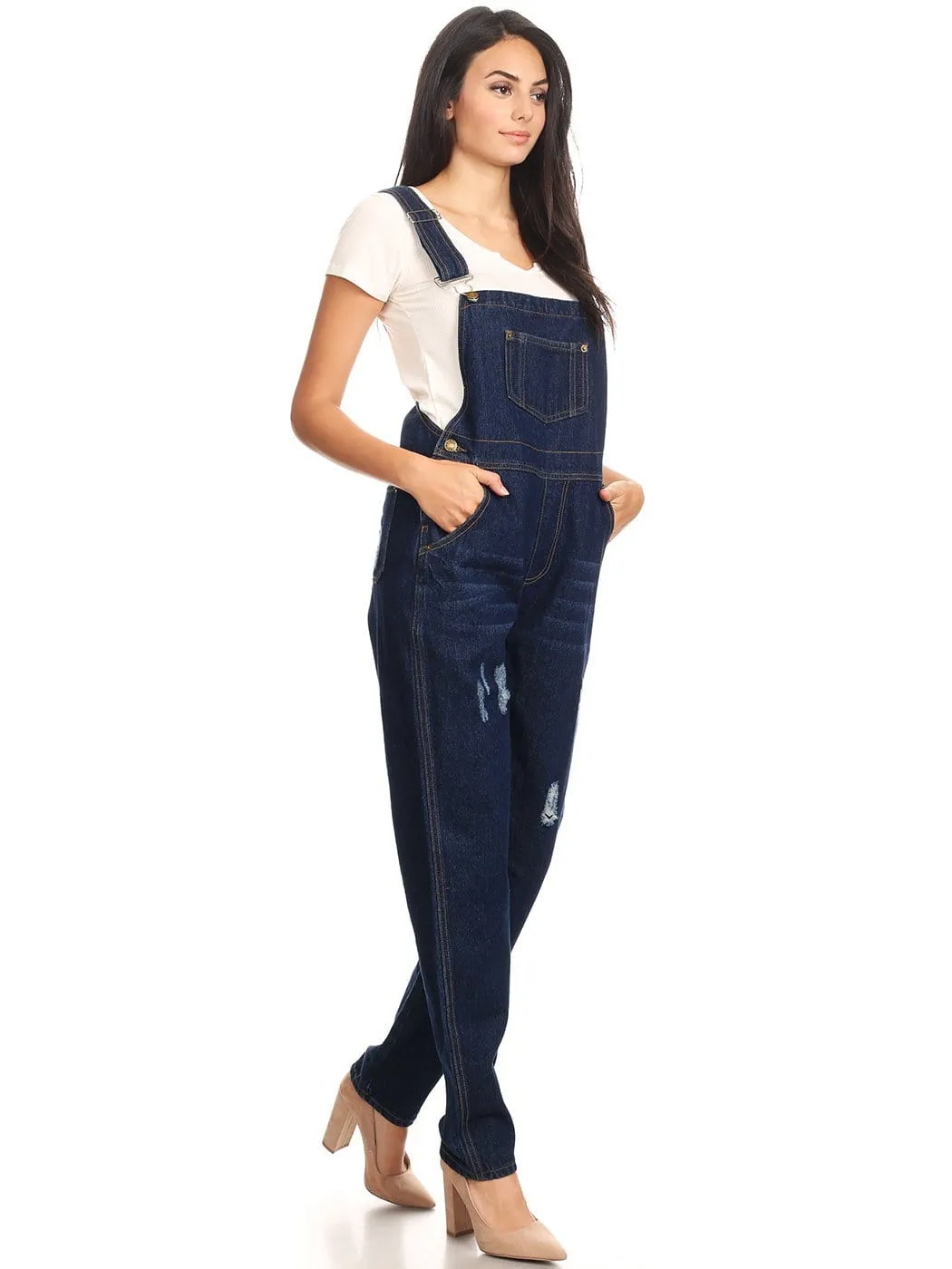 Pocket Denim Tapered Leg Overalls