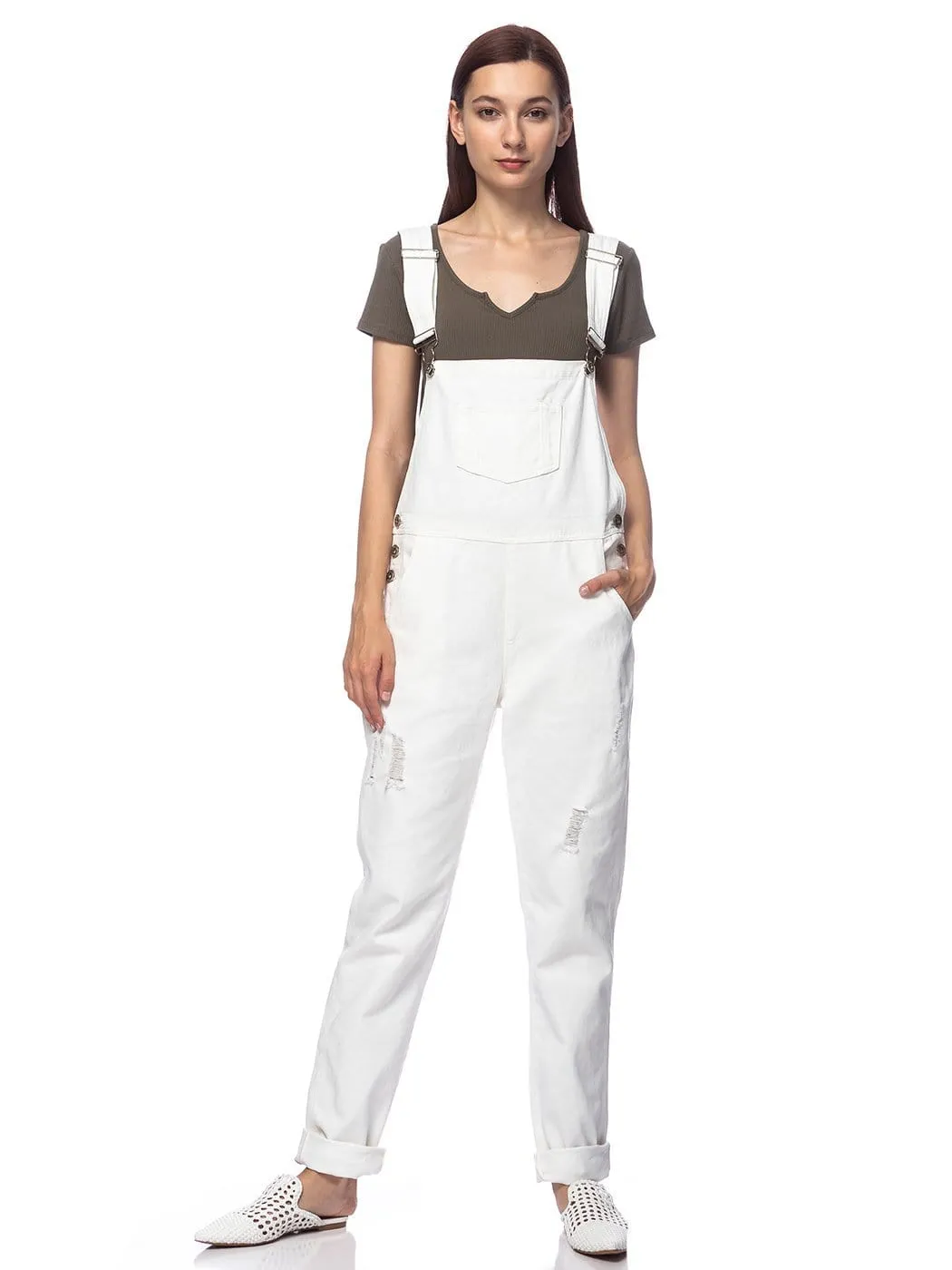 Pocket Denim Tapered Leg Overalls