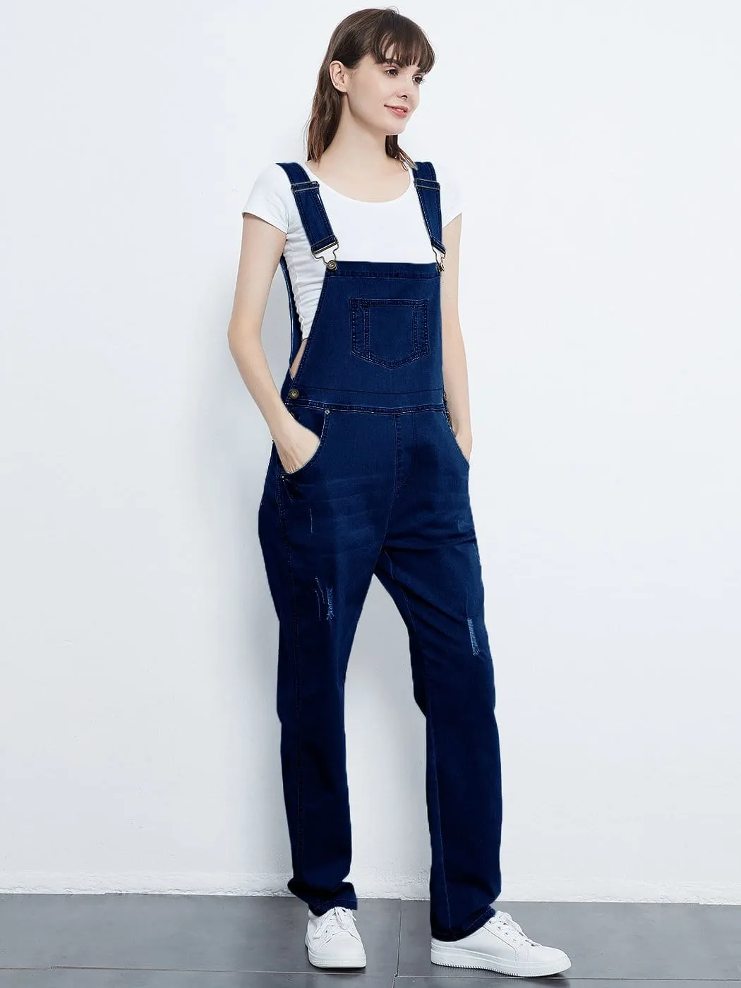 Pocket Denim Tapered Leg Overalls