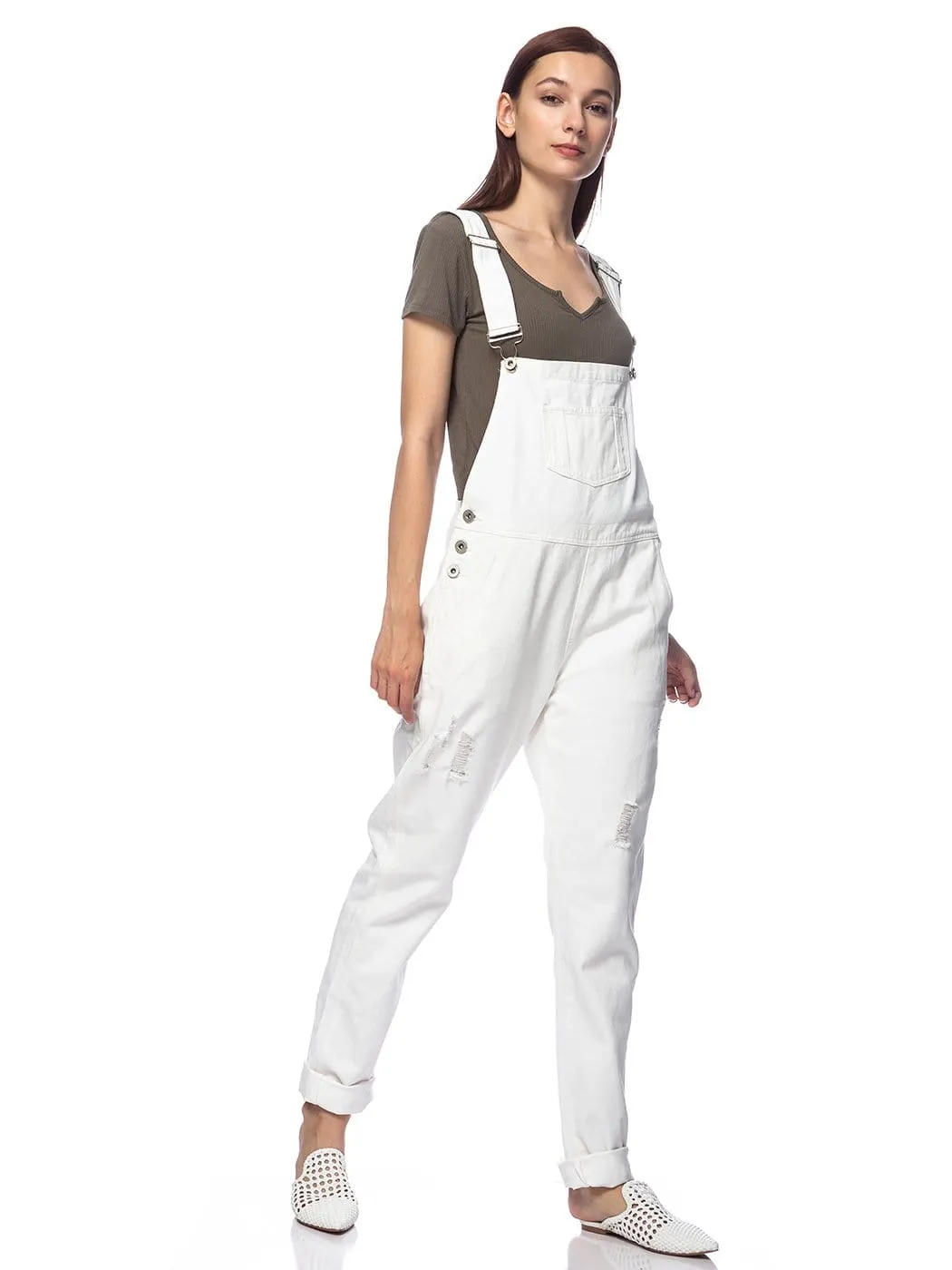 Pocket Denim Tapered Leg Overalls