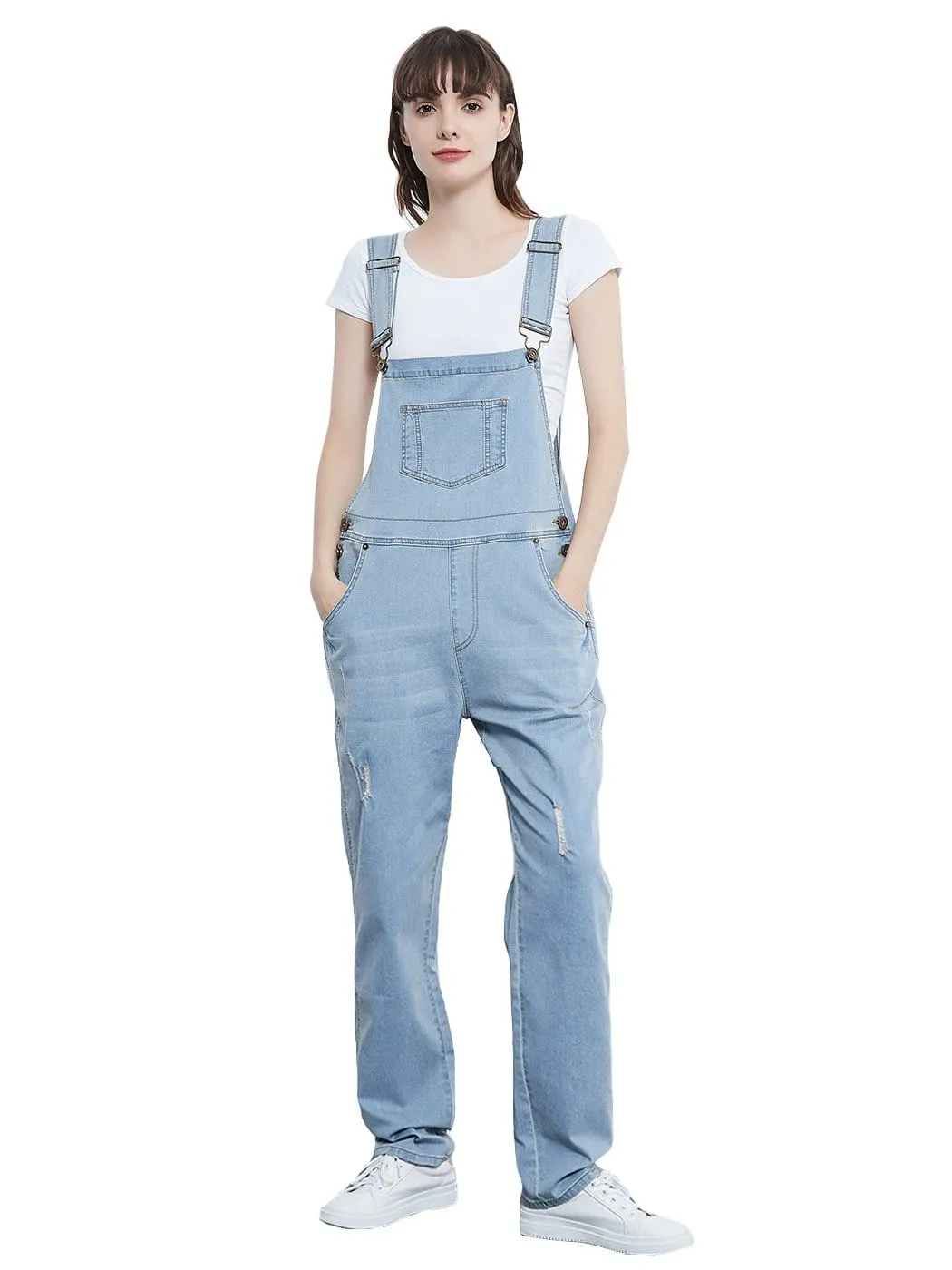 Pocket Denim Tapered Leg Overalls