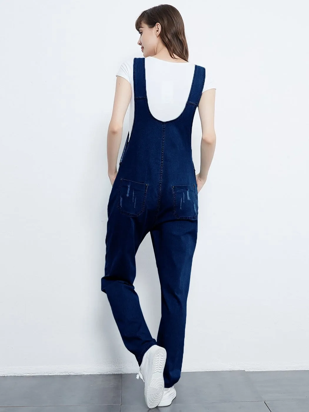 Pocket Denim Tapered Leg Overalls