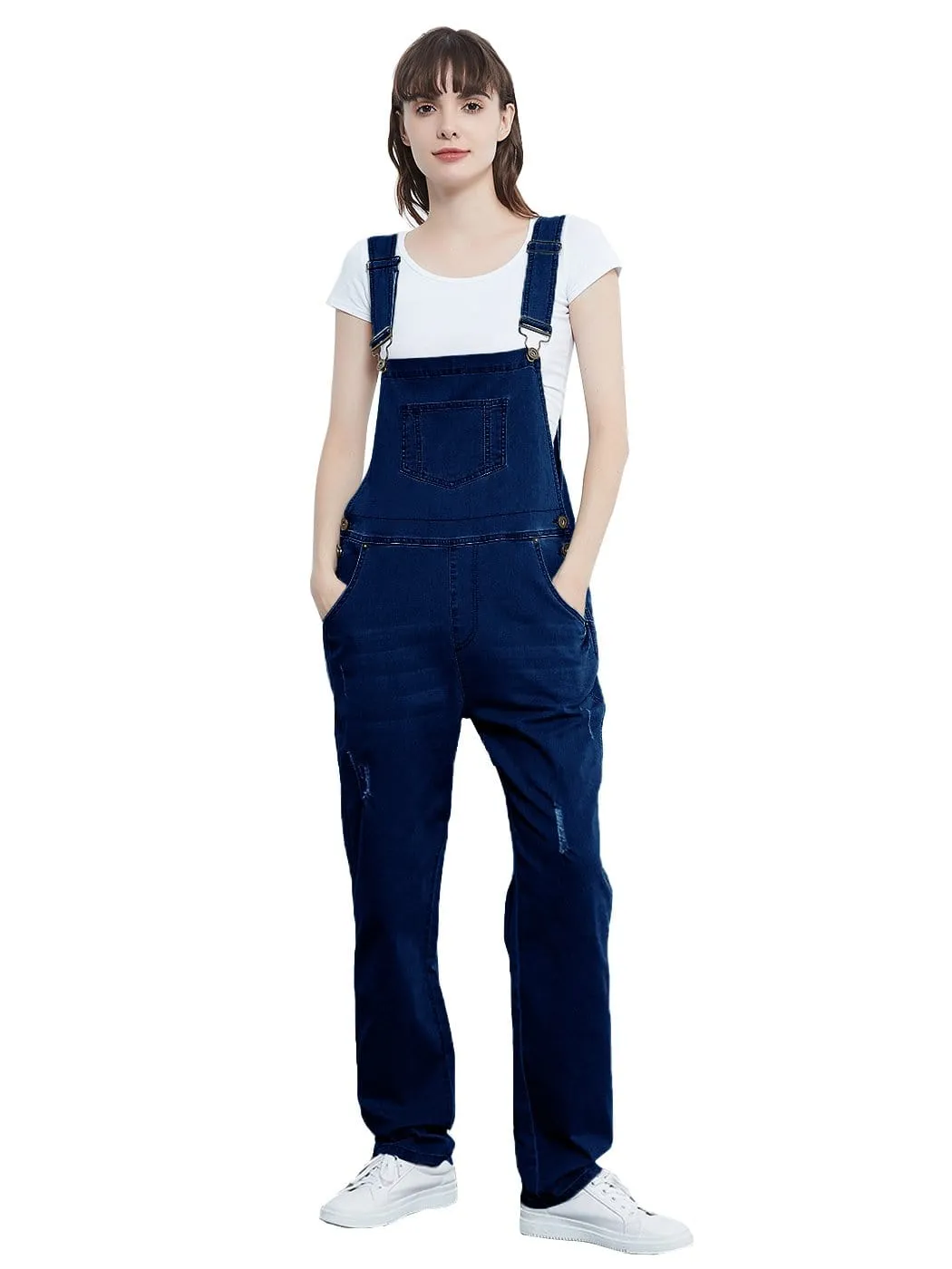 Pocket Denim Tapered Leg Overalls