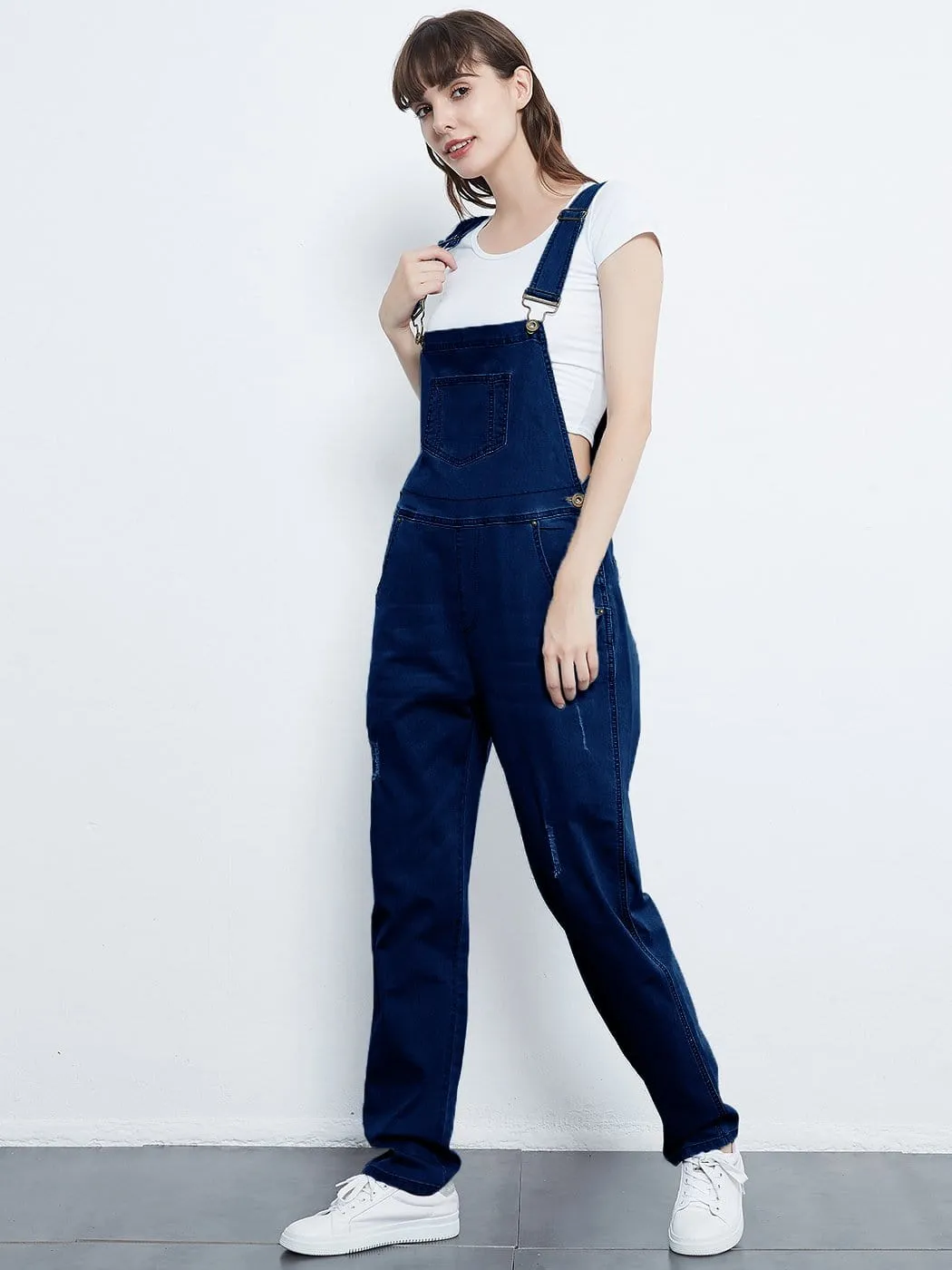 Pocket Denim Tapered Leg Overalls