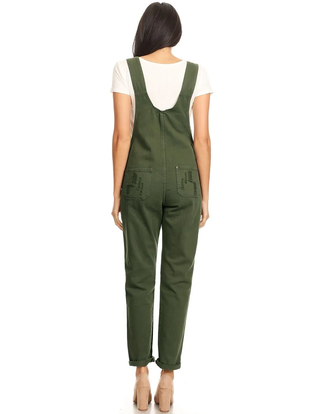 Pocket Denim Tapered Leg Overalls