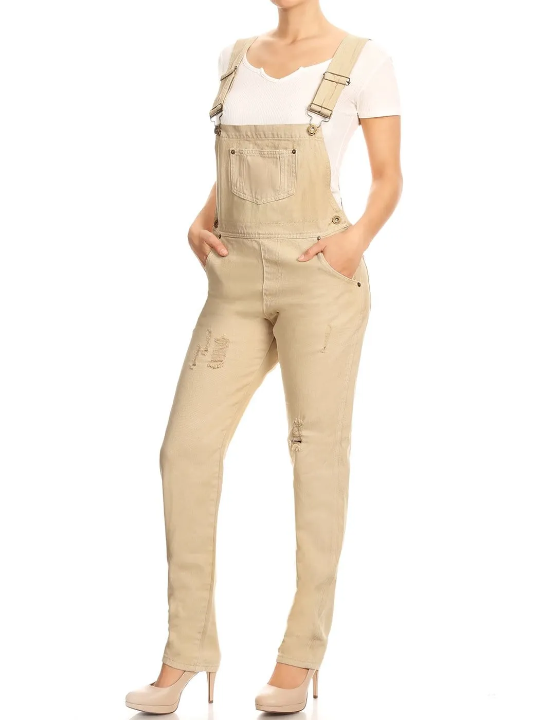 Pocket Denim Tapered Leg Overalls