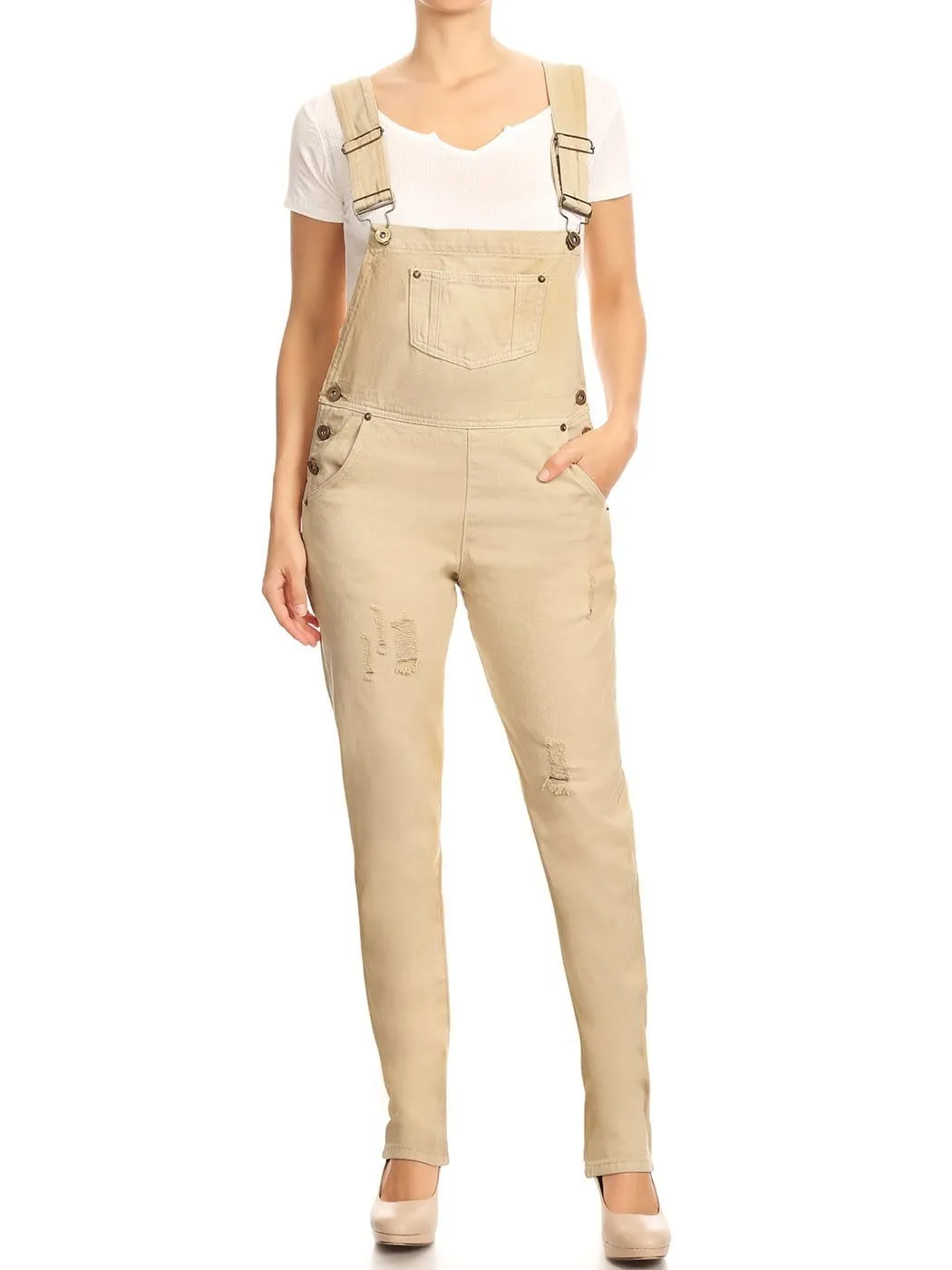 Pocket Denim Tapered Leg Overalls