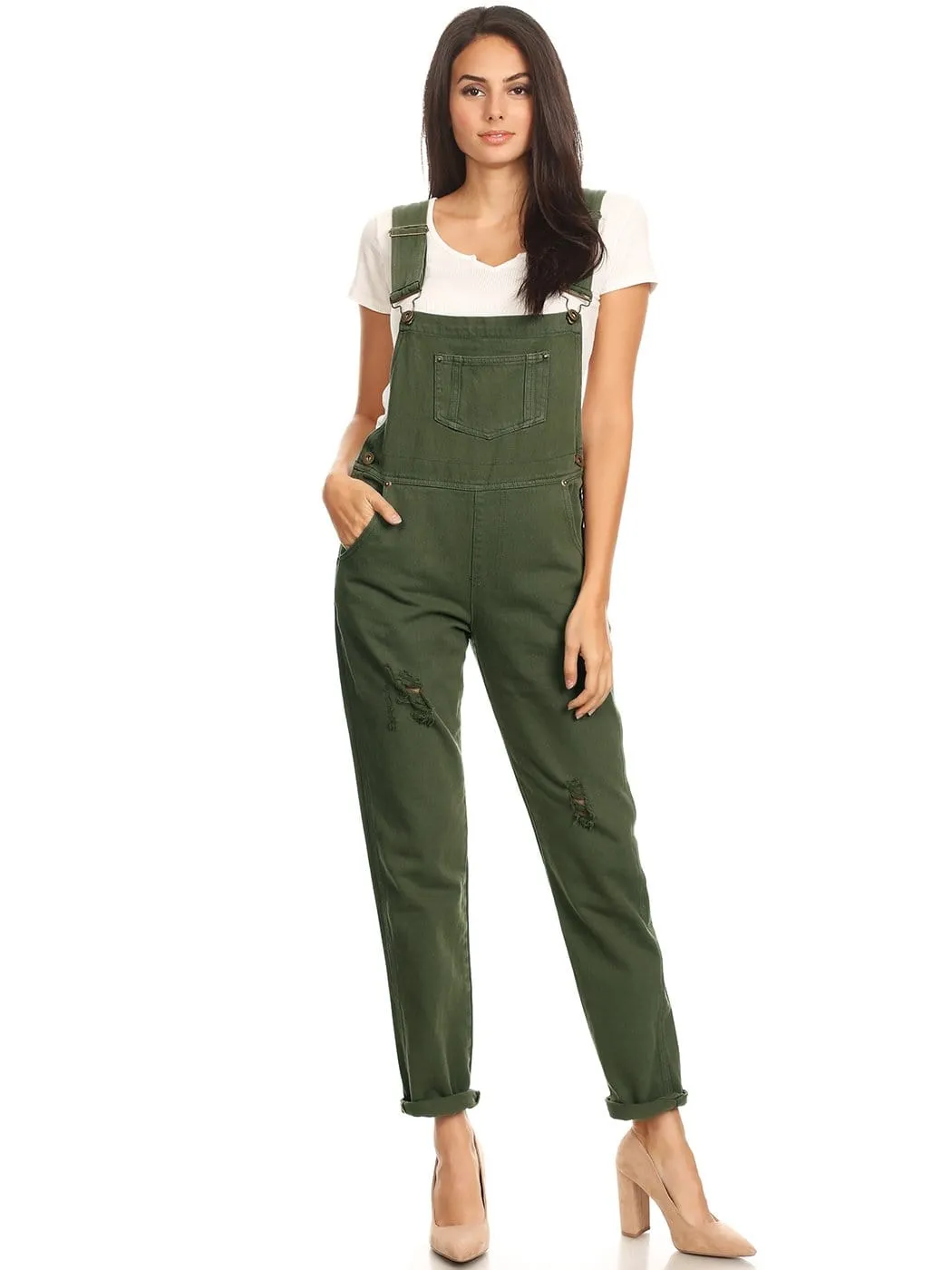 Pocket Denim Tapered Leg Overalls