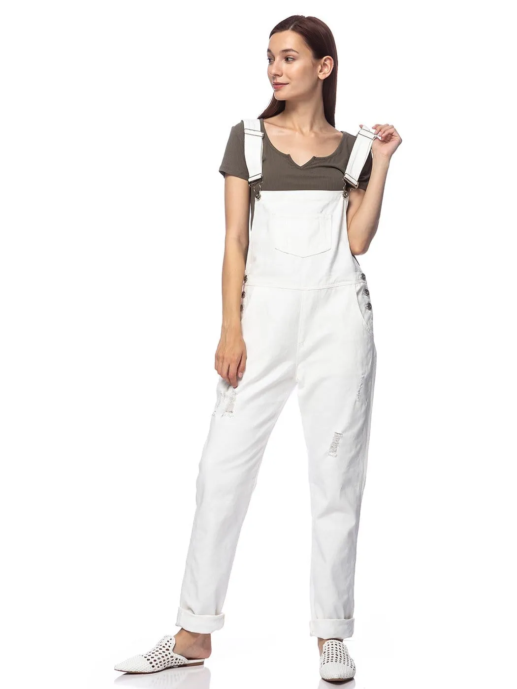 Pocket Denim Tapered Leg Overalls