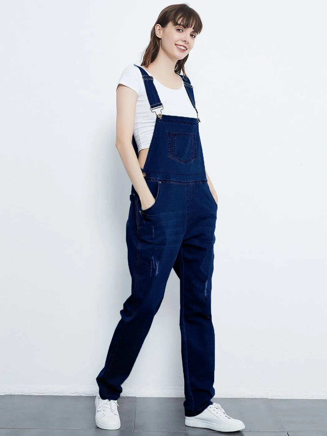 Pocket Denim Tapered Leg Overalls