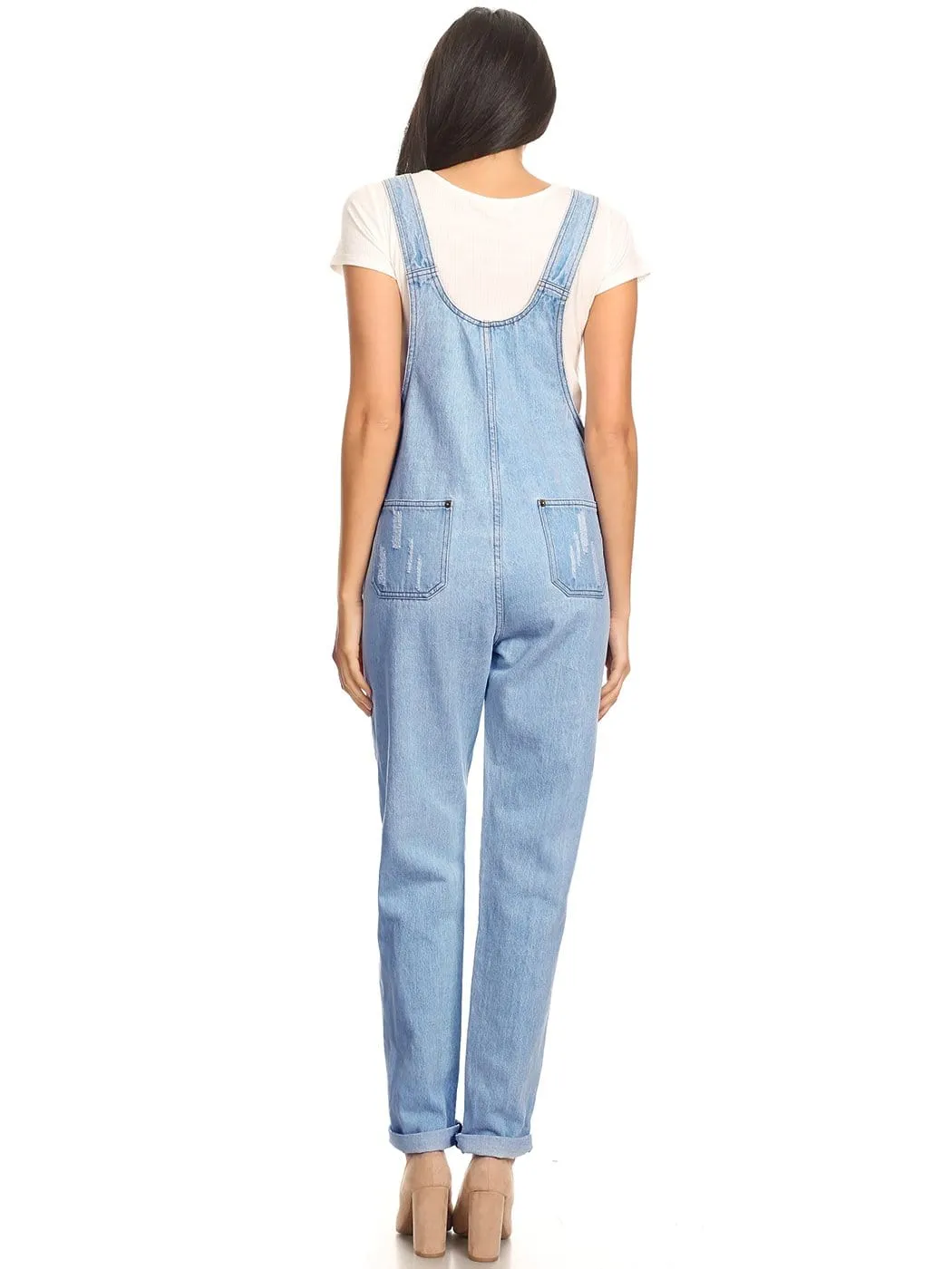 Pocket Denim Tapered Leg Overalls