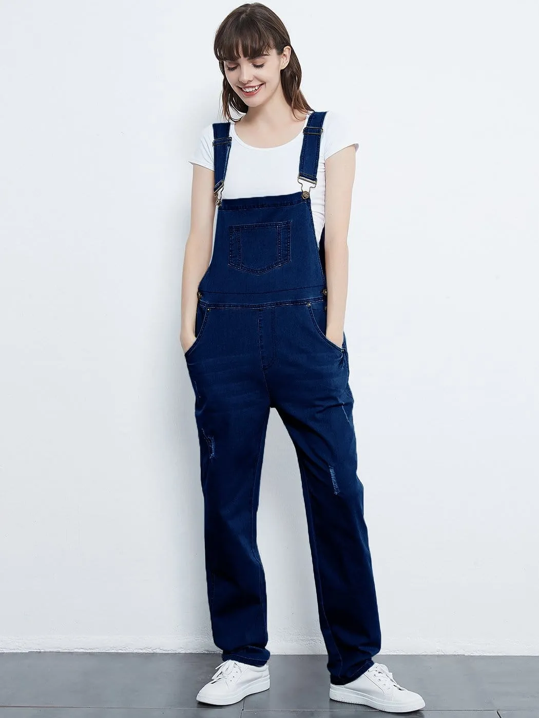 Pocket Denim Tapered Leg Overalls