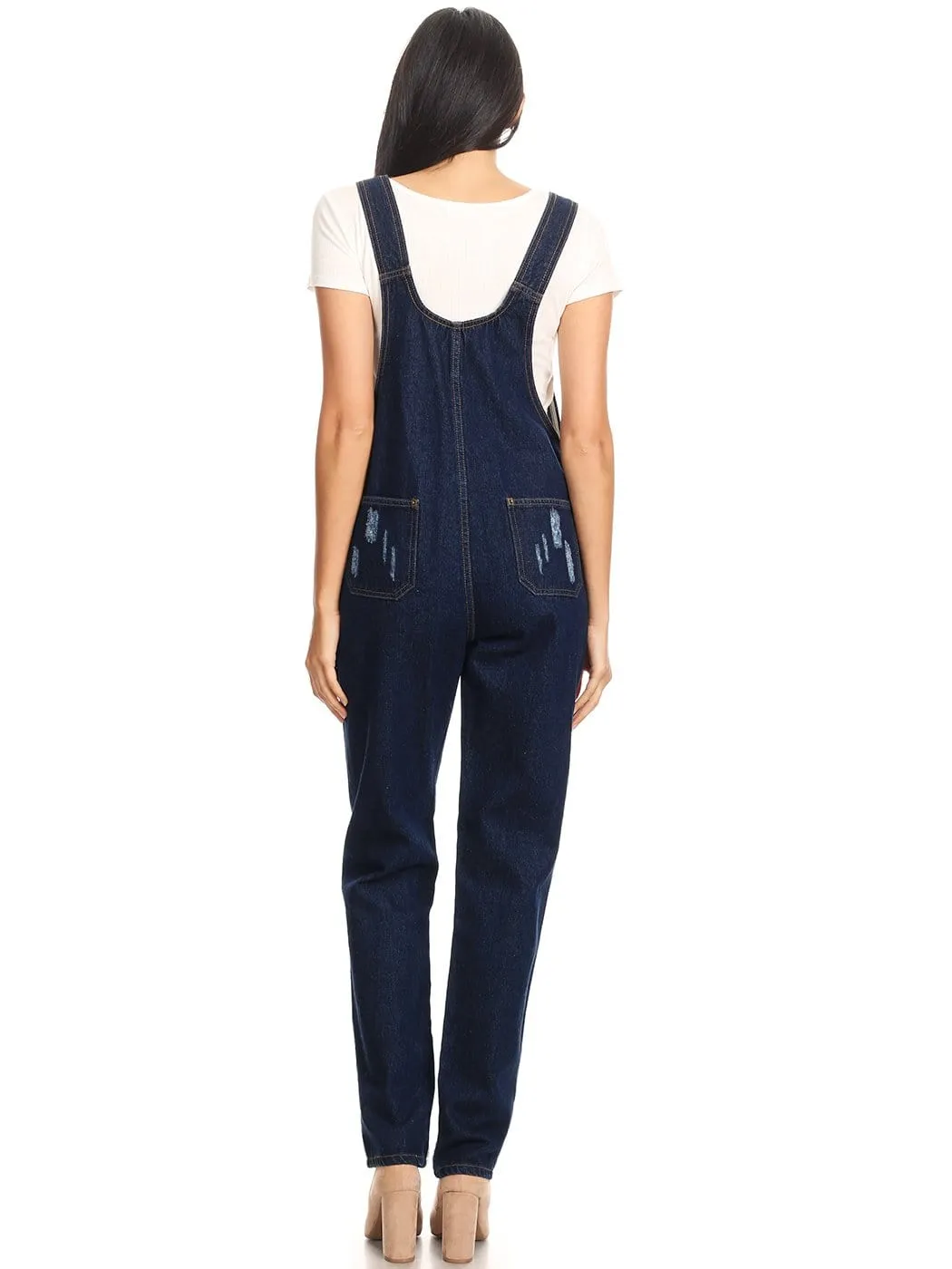 Pocket Denim Tapered Leg Overalls