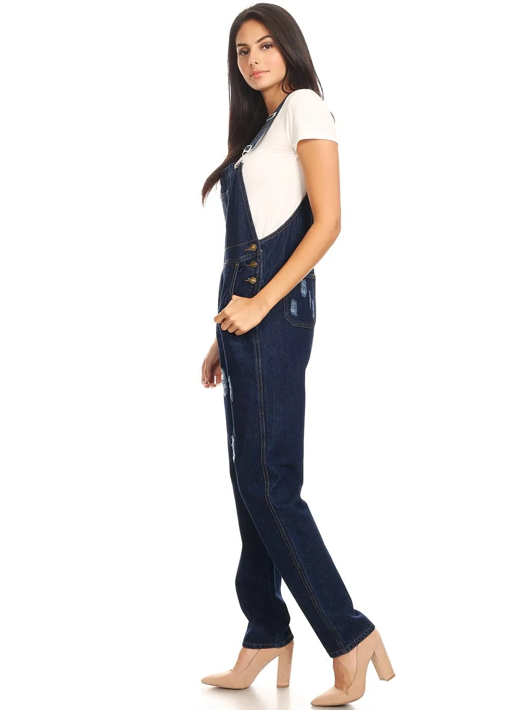 Pocket Denim Tapered Leg Overalls