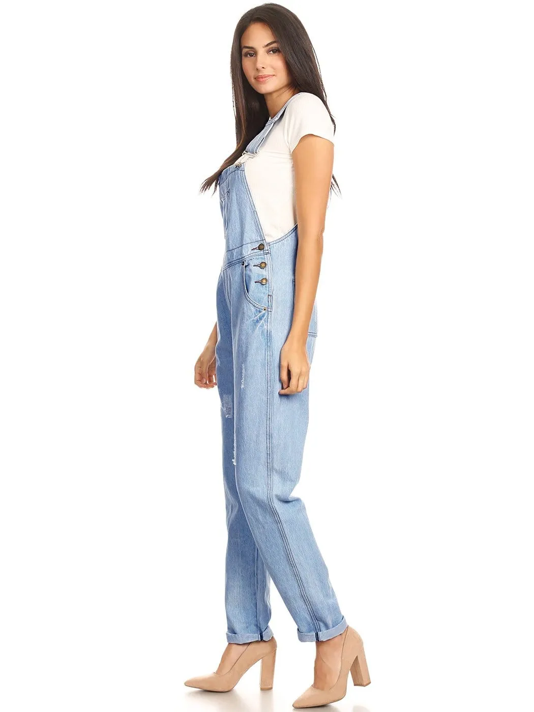 Pocket Denim Tapered Leg Overalls