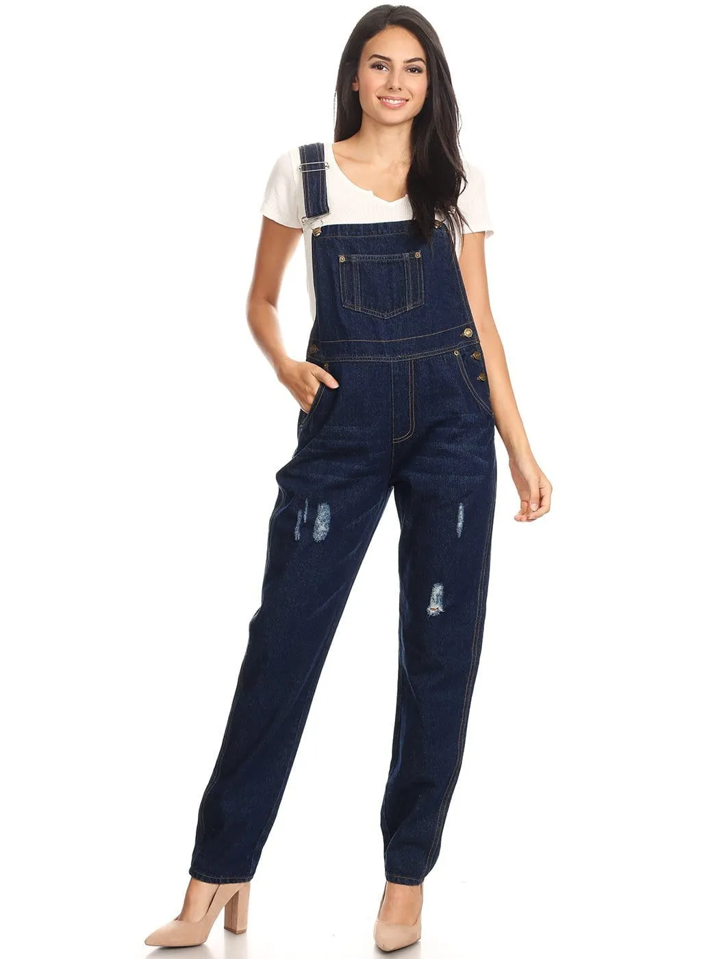 Pocket Denim Tapered Leg Overalls