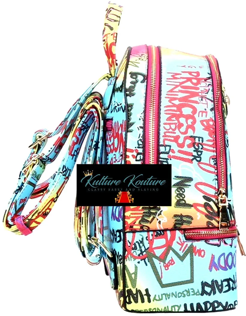 Queen Bee Graffiti Backpack Purse