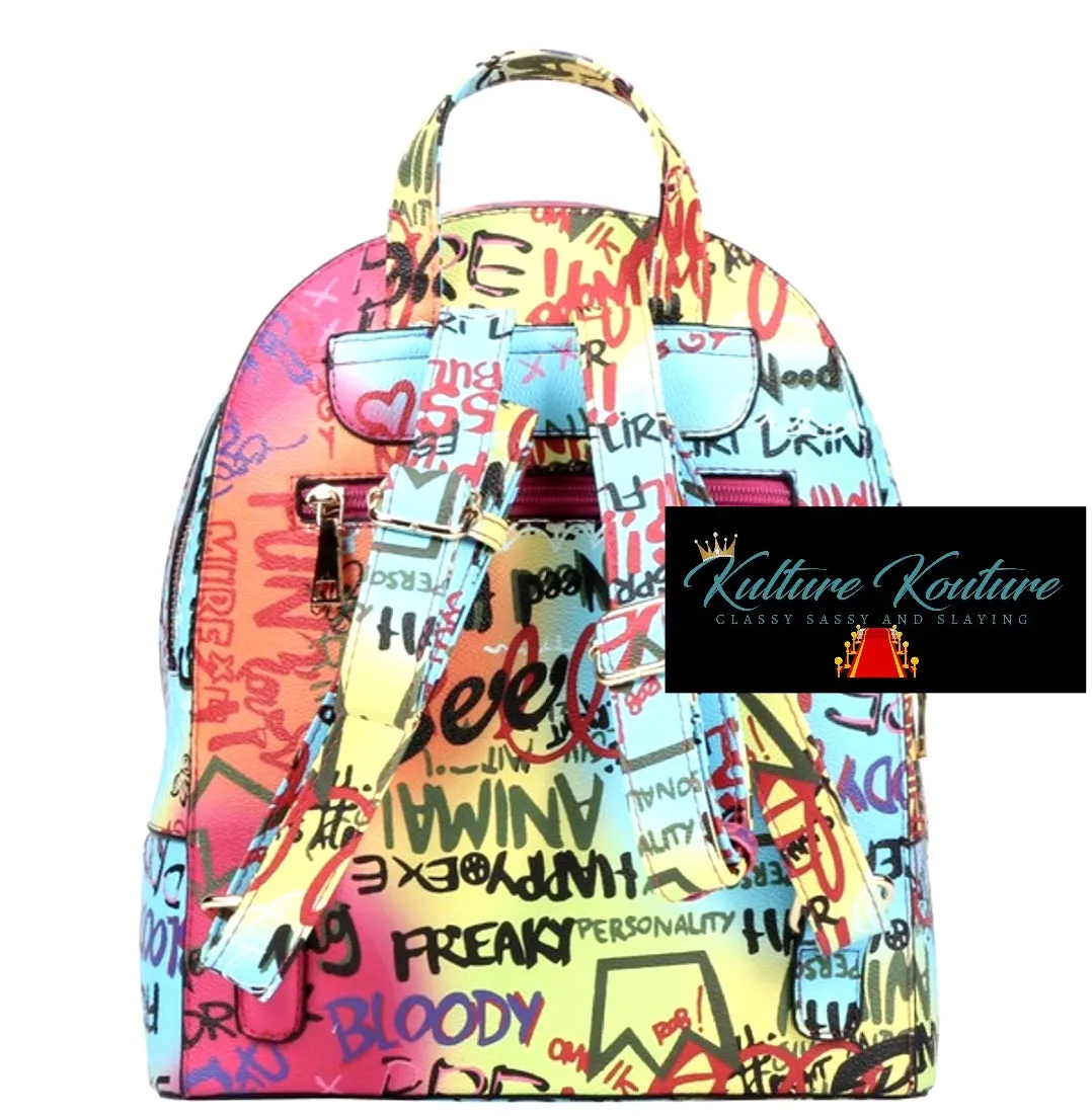 Queen Bee Graffiti Backpack Purse