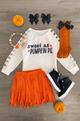 "Sweet As Pumpkin Pie" Suede Fringe Skirt Set