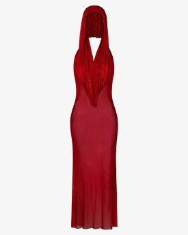 Red Crystalized Hooded Dress