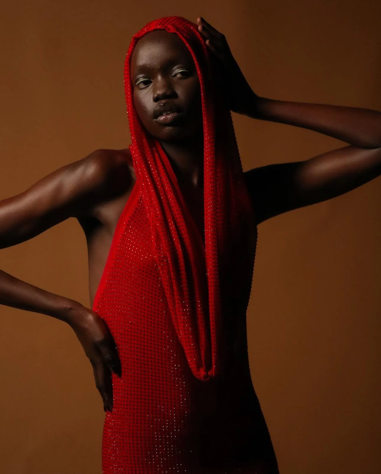 Red Crystalized Hooded Dress