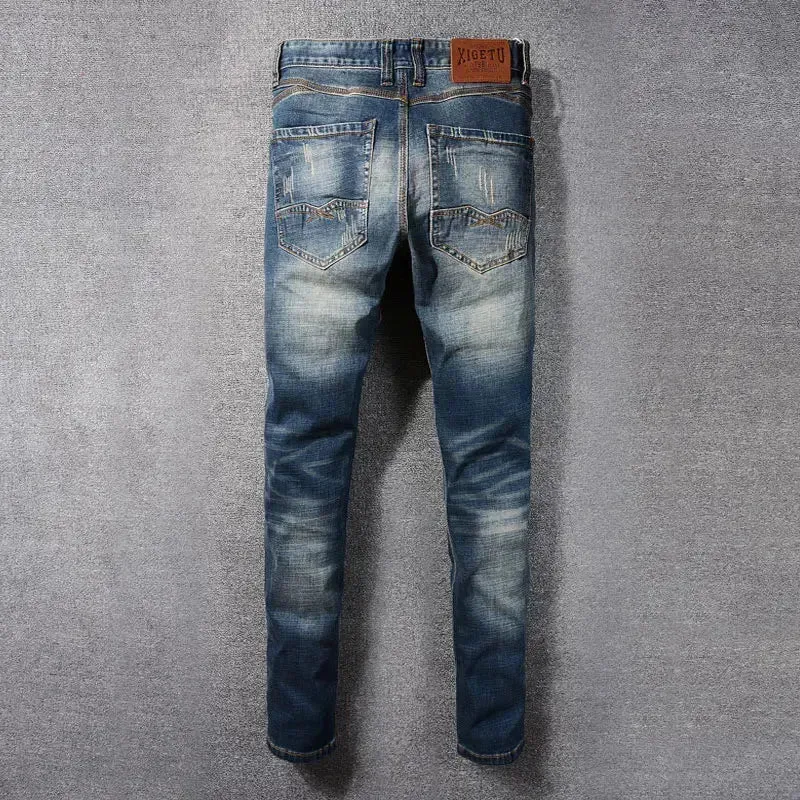 Retro Washed Navy Slim Fit Ripped Jeans