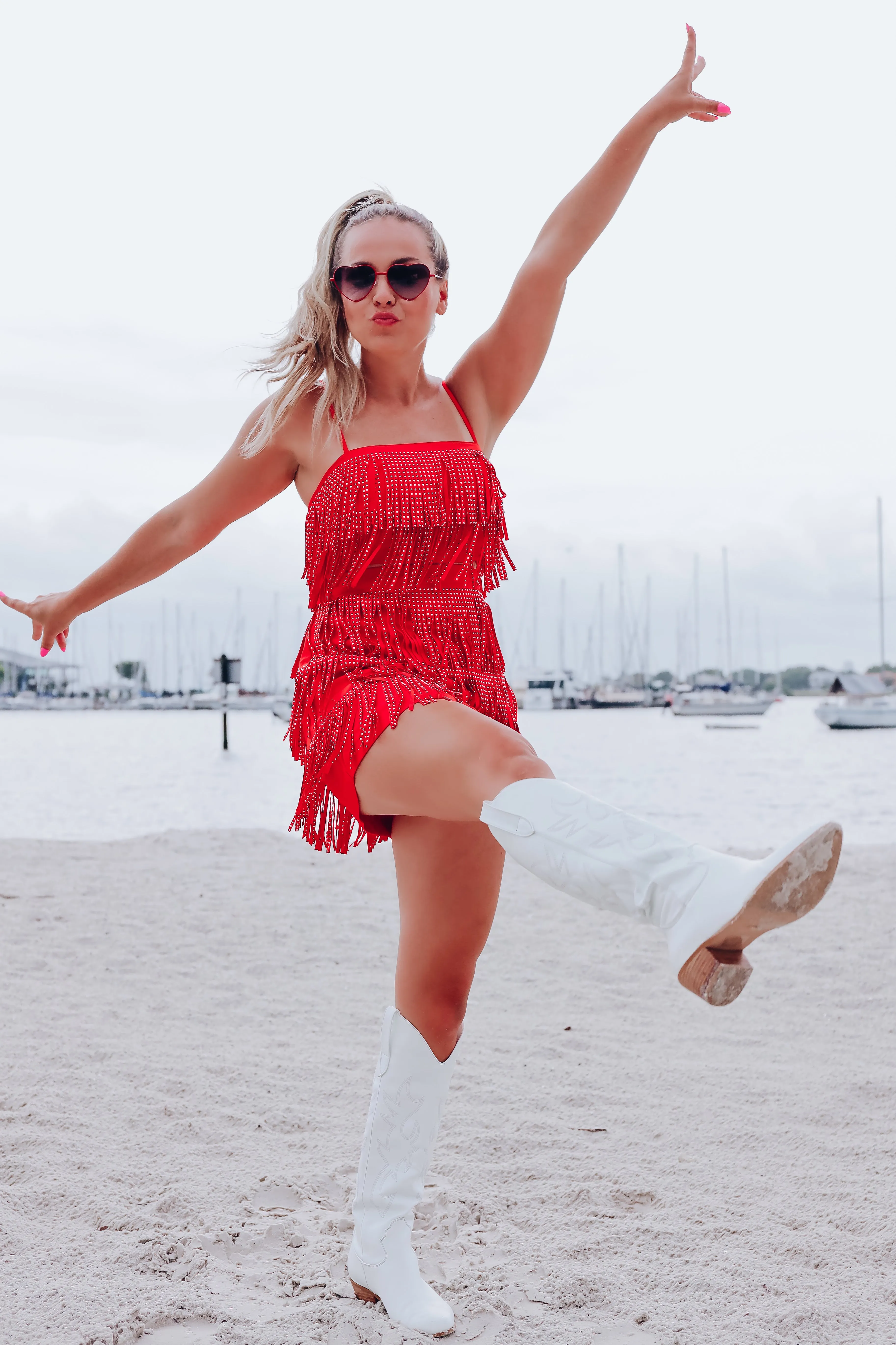 Rowdy Studded Fringe Mini Skirt - Red