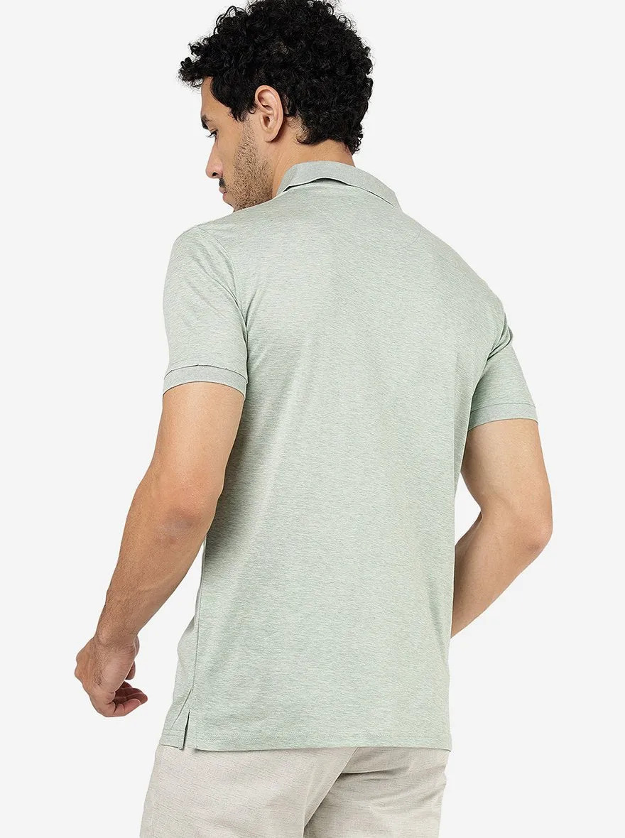 Sage Green Solid Slim Fit Polo T-Shirt | JadeBlue