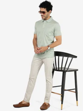 Sage Green Solid Slim Fit Polo T-Shirt | JadeBlue