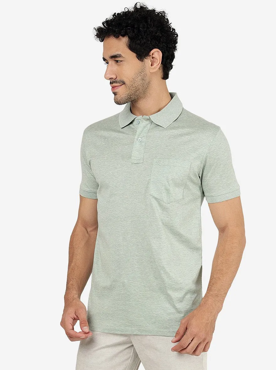 Sage Green Solid Slim Fit Polo T-Shirt | JadeBlue