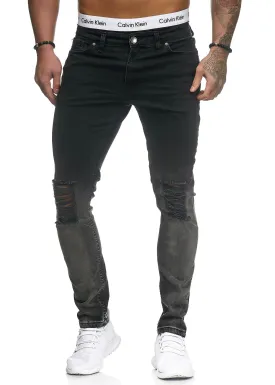 Scrapped Knees Fading Skinny Ripped Distressed Jeans - Black X3