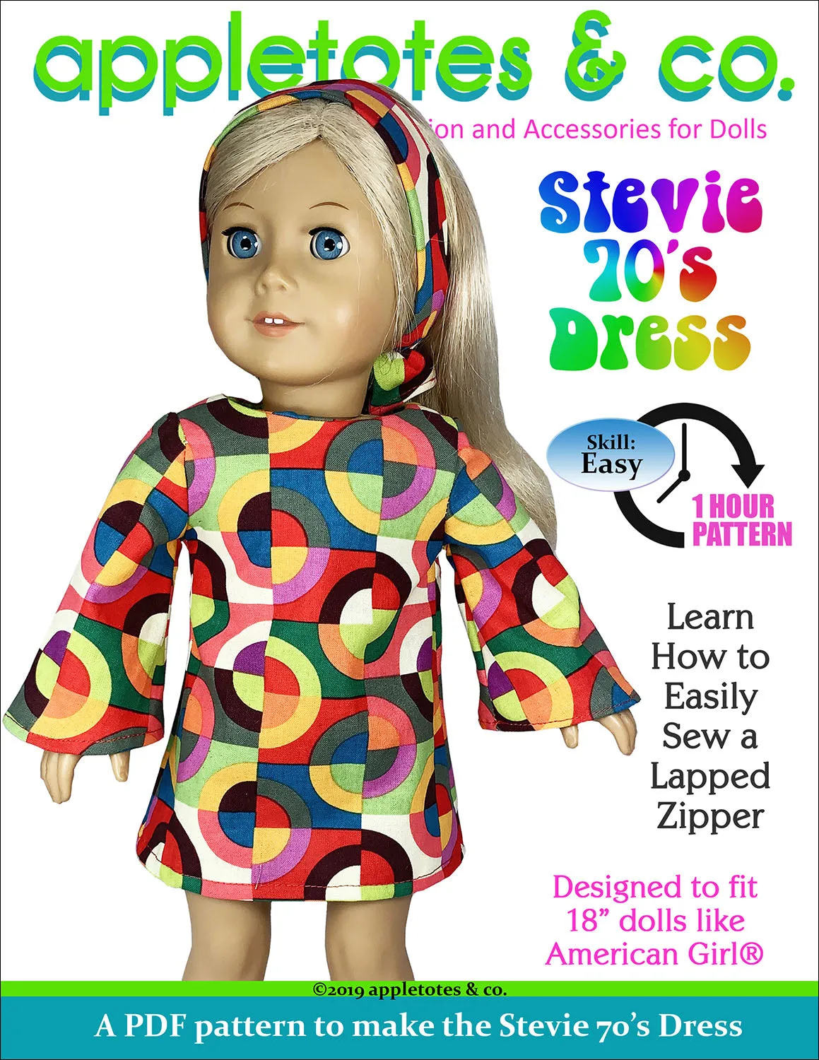 Stevie 70s Dress Sewing Pattern for 18" Dolls