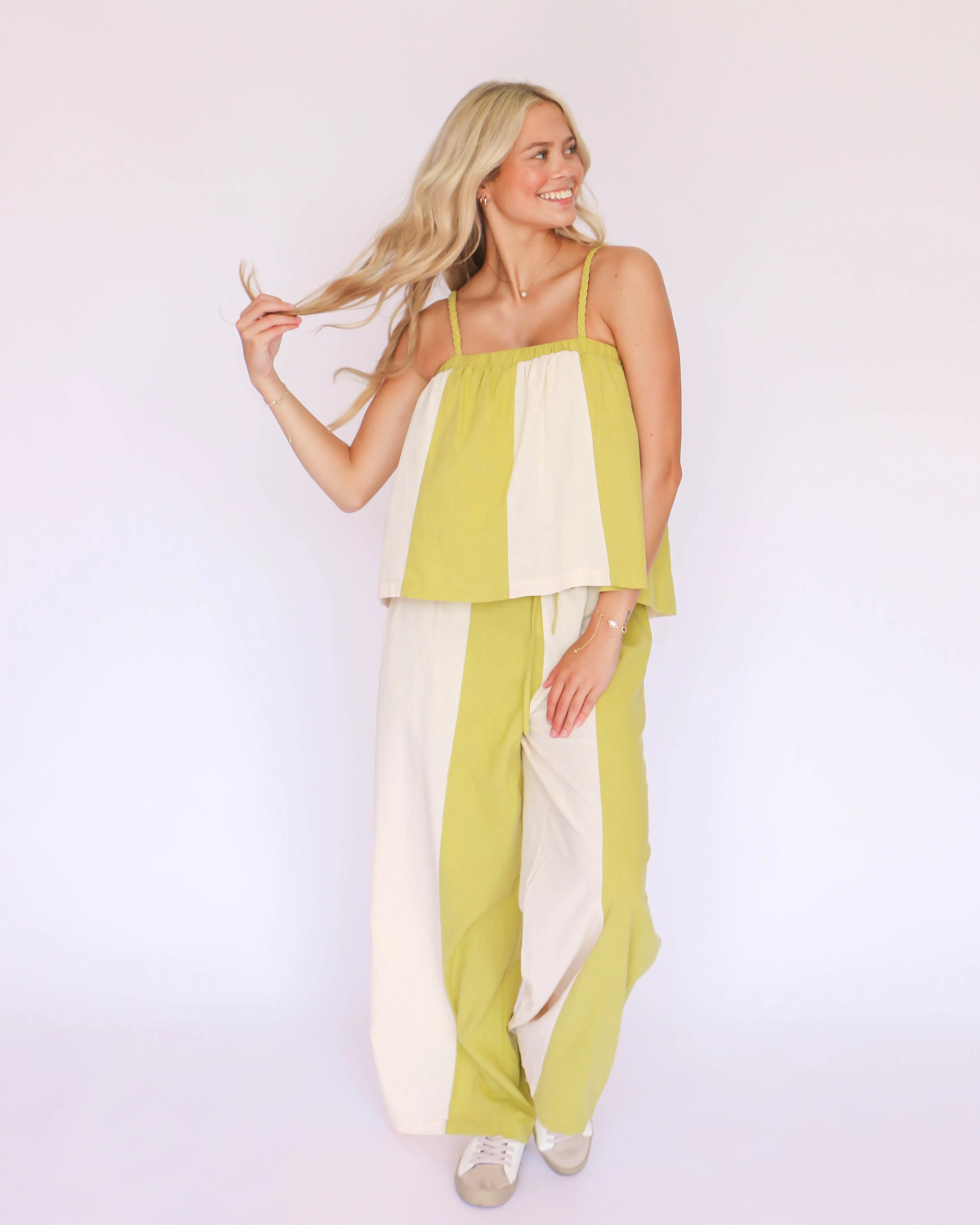 Striped Flowy Tank and Wide Leg Pant Set