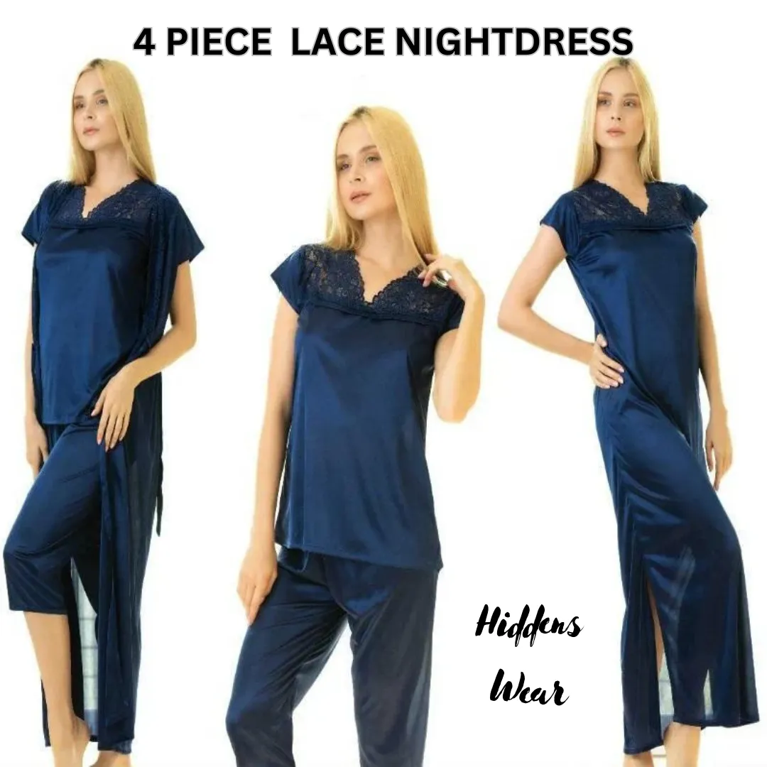 STYLISH LACE SILK NIGHTDRESS 4PC