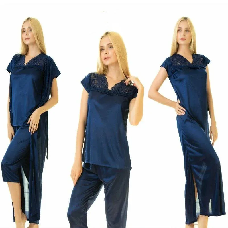 STYLISH LACE SILK NIGHTDRESS 4PC